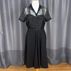 Unique Vintage Black Tuxedo Cocktail Swing Dress XL 14